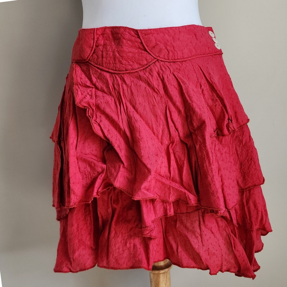 Love 21 Ruffle Mini‎ Skirt Womens Medium Fuchsia Textured Tiered Boho Romantic